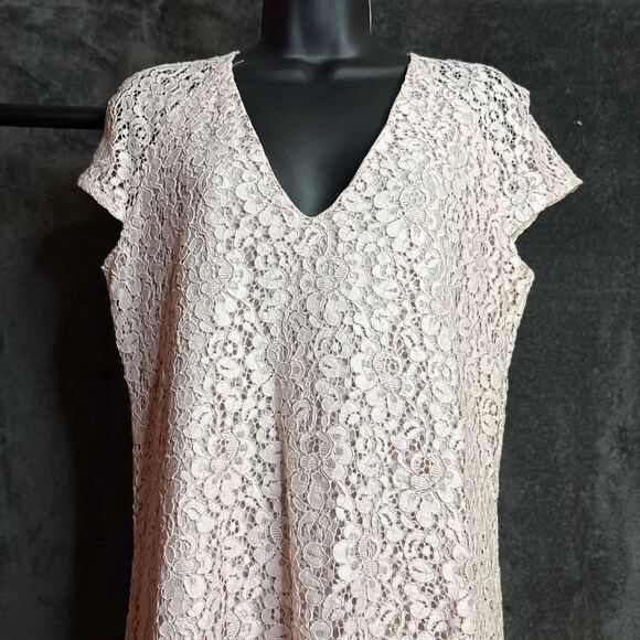 NWT ZARA PALE PINK EYELET LACE CAP SLEEVE SHIFT DRESS size XS - Picture 3 of 10